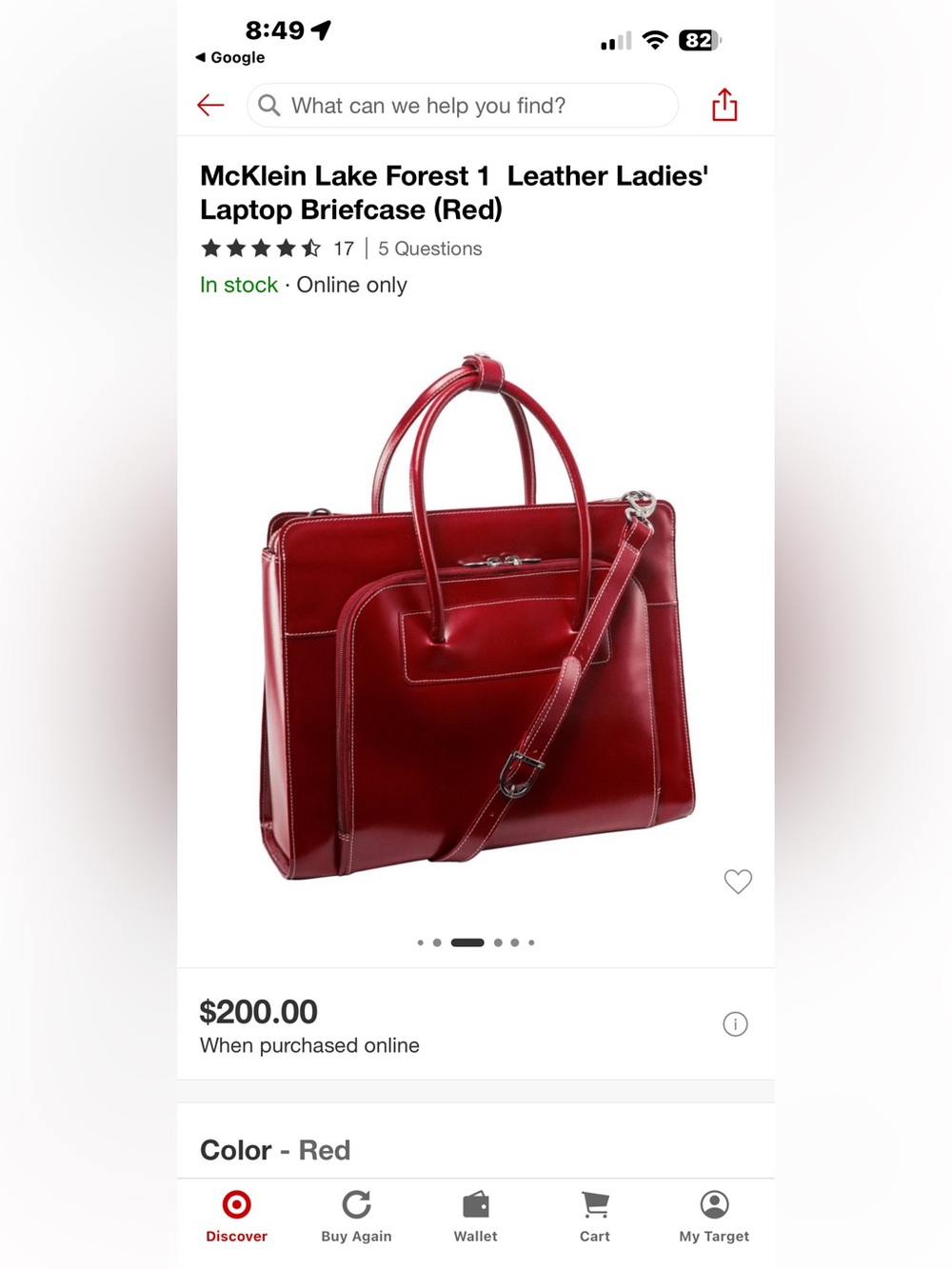 McKLEIN Lake Forest 15 in. Red Top Grain Cowhide Leather Ladies Laptop Briefcase